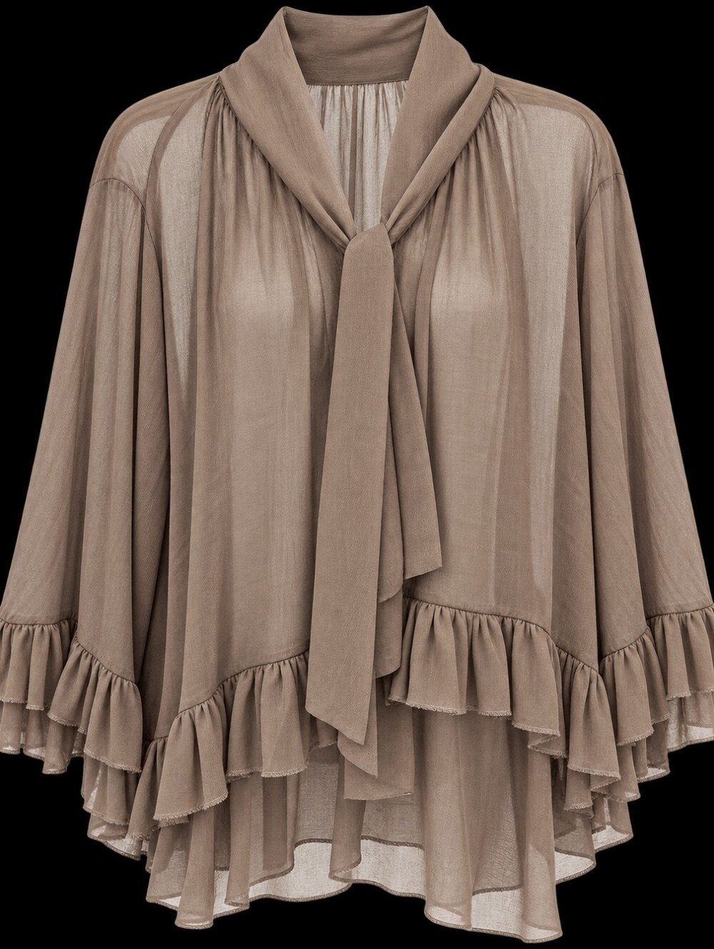 #1921 Oli & Hali Bohemian Rhapsody Ruffle Tie-Neck Top - Chocolate